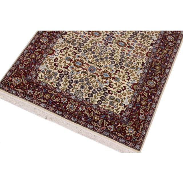 Turkish Antique Hereke Ivory Wool & Silk Rug - 4'0''x6'0'' For Sale - Image 4 of 10