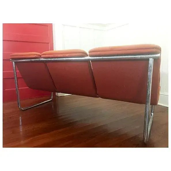 Metal Motivated Seller: 1970s, Mid-Century Modern Tubular Chrome Sofa by Allsteel in Orange For Sale - Image 7 of 12