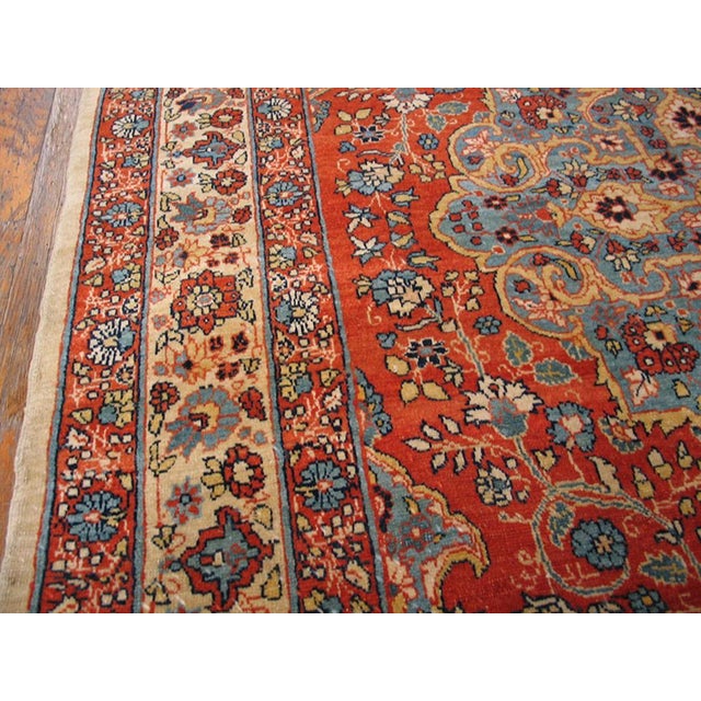 Late 19th Century 1880s Red Medallion Rustic Antique Persian Tabriz Rug 4'0" X 5'10" Handknotted Wool Carpet For Sale - Image 5 of 6