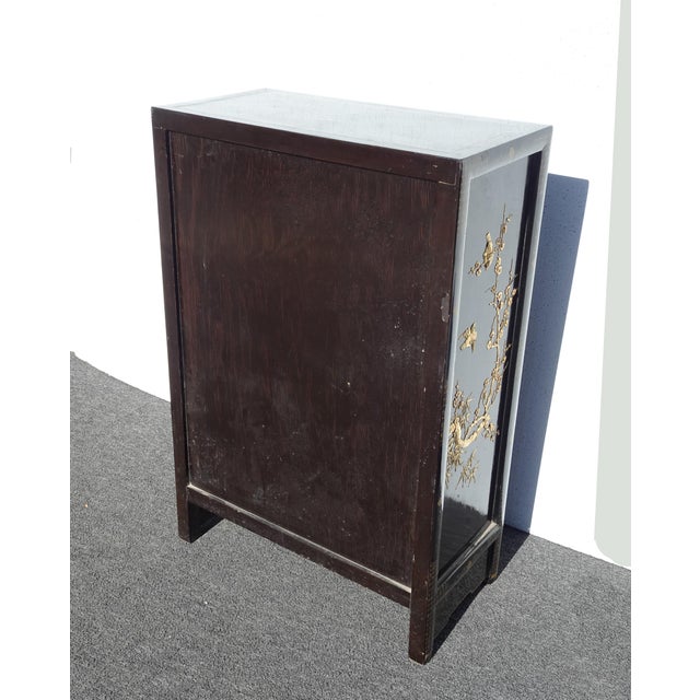 Chinese Vintage Oriental Chinese Chinoiserie Black Lacquer Cabinet W Drawers 1of2 For Sale - Image 3 of 15