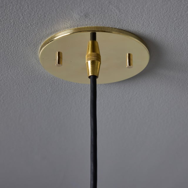 1950s 1950s Brass, Wood, and Opaline Glass Pendant Attributed to Stilnovo For Sale - Image 5 of 12
