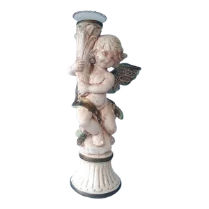 Vintage Mid-Century Italian Plaster/Chalkware Gilded Angel Candleholder Statue