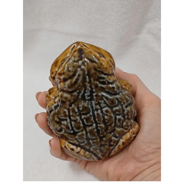 1970s 1970's Ceramic Decor 4" Realistic Horned Lizard Toad Frog Garden Pond Pot Japan Vintage For Sale - Image 5 of 15