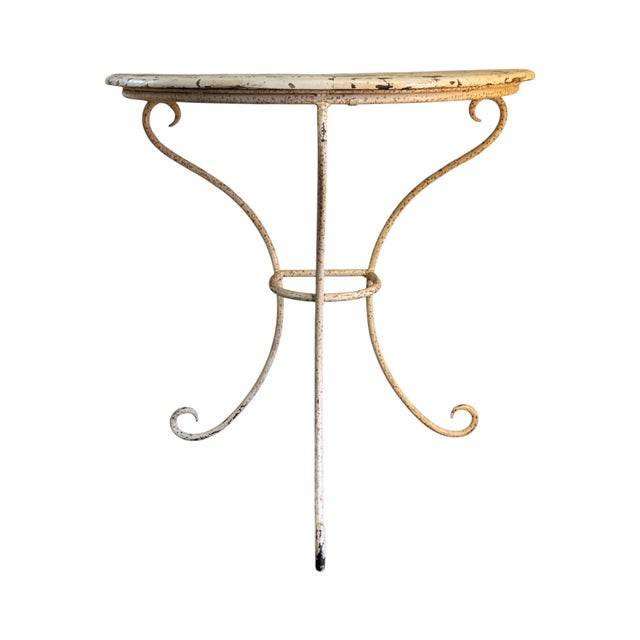 Mid-Century Modern Vintage Wrought Iron Demi-Lune Console Table with Painted Pine Top, 1950s For Sale - Image 3 of 12