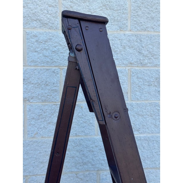 Late 20th Century Vintage Wooden Folding Library Ladder With Tiered Steps and a-Frame Form For Sale - Image 5 of 10