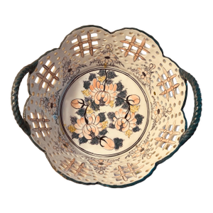 Large Vintage Maitland Smith Porcelain Reticulated Basket Bowl
