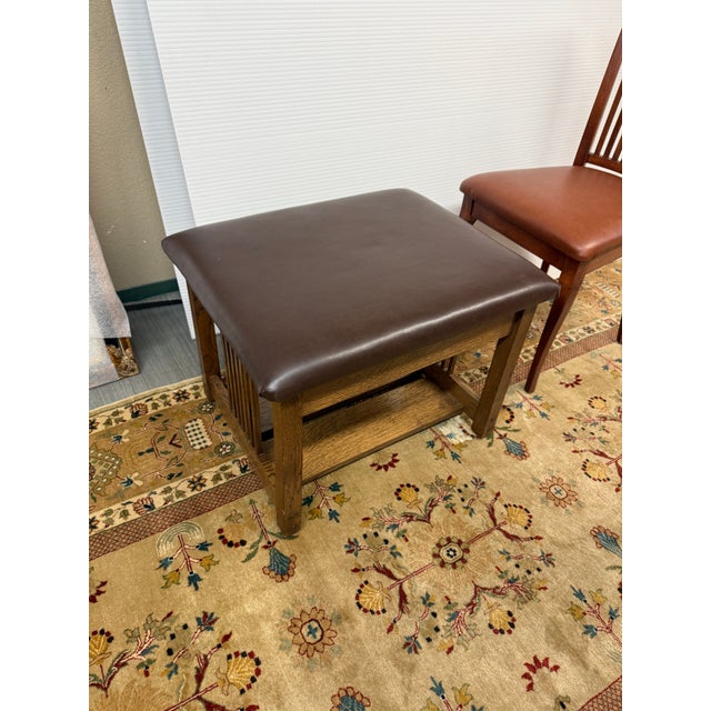 Vintage Arts and Crafts Leather Bench For Sale In San Francisco - Image 6 of 11