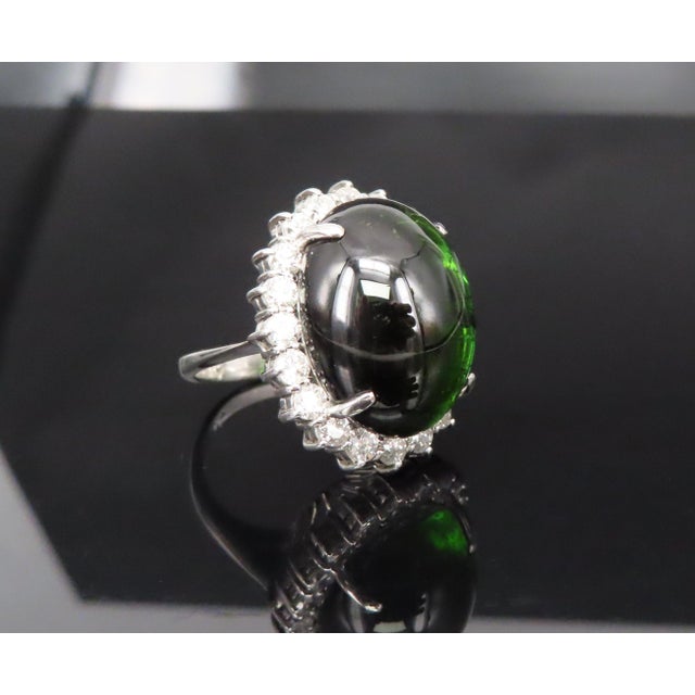 Late 20th Century Massive 26.18ct Green Tourmaline 1.83ct Diamond 18k White Gold Ring Size 4.75 For Sale In New York - Image 6 of 18