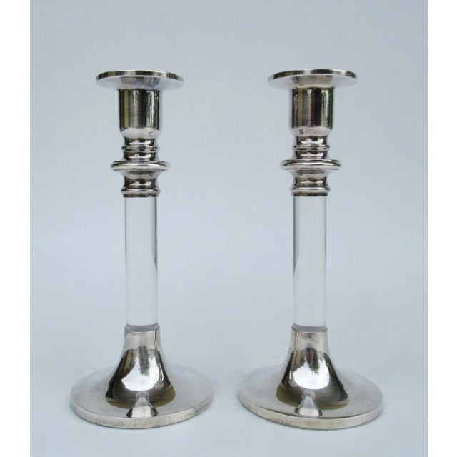 Vintage Karl Springer-Style, Exclusively for Lord & Taylor Silver Plate & Lucite Candle Holders -A Pair For Sale In West Palm - Image 6 of 13