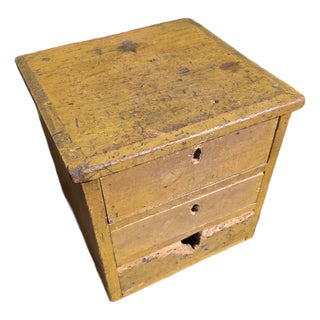 Primitive Yellow Wood Box With Drawers For Sale