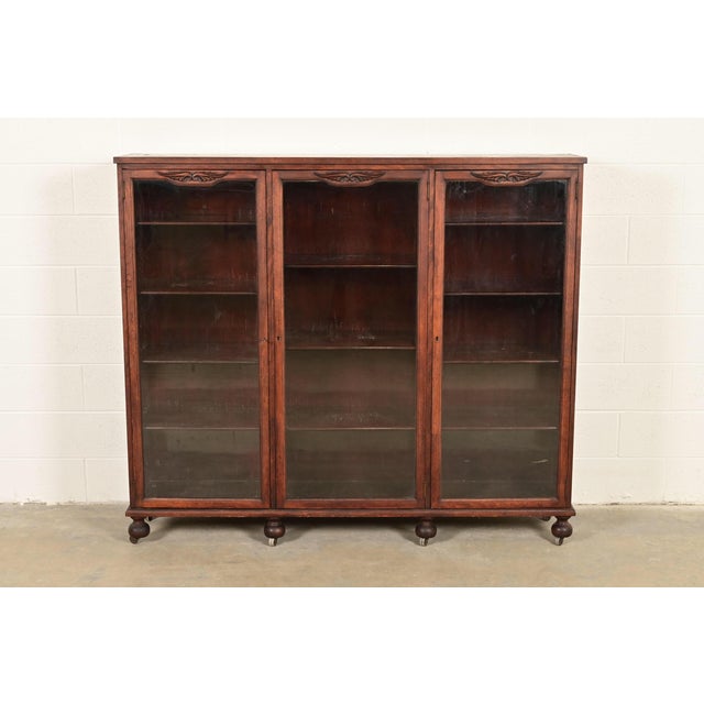 Berkey & Gay Antique Victorian Carved Mahogany Triple Bookcase or Display Cabinet, Circa 1890s For Sale - Image 11 of 11