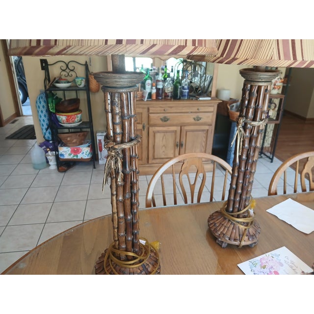 Vintage Real Bamboo Column Table Lamps, a Pair For Sale - Image 6 of 13