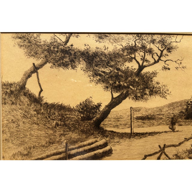 Late 19th Century British School Rural Landsape Etching Panoramic Countryside Scene, Framed For Sale - Image 4 of 16