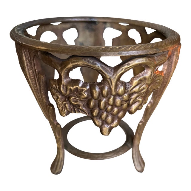Vintage Brass Egg/Crystal Holder With Grape and Leaf Accents For Sale