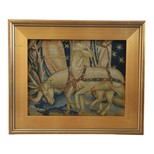 Italian Tapestry Fragment W/ Deer Including the Antiqued Gold Wood Frame