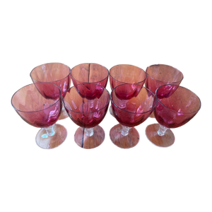 1950s Set of 8 Borgfeldt Lisa Cranberry Optic Wine Glasses