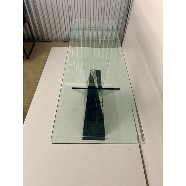 1980s Postmodern Triangle Marble Base Console Table in the Style of Massimo Vignelli . For Sale - Image 10 of 12