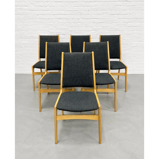 Charcoal Danish Mid Century Modern Dining Chairs, Set of 6, Beech Wood Frames With Charcoal Upholstery, Scandinavian Modern Dining Chairs, C. 1960s For Sale - Image 8 of 11