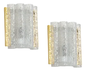 Brass and Ice Glass Wall Sconces from Doria, 1960s, Set of 2