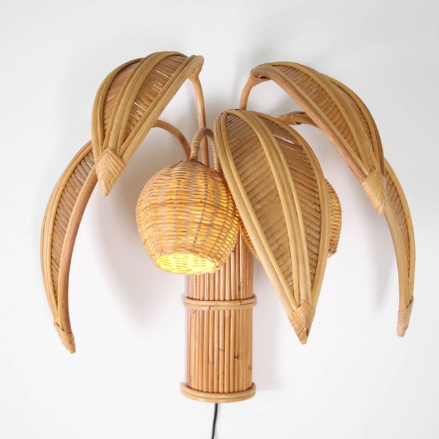 Palm Rattan Wall Sconces, Set of 2 For Sale - Image 6 of 13