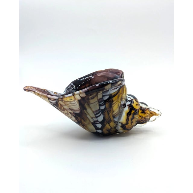 Vintage MCM Murano Style Blown Cased Glass Tiger Striped Conch Shell Figurine For Sale In Dallas - Image 6 of 8