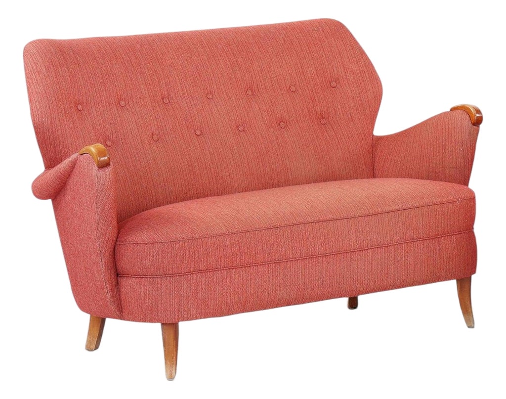 1940s Scandinavian Modern Loveseat in Original Copper Blush Wool