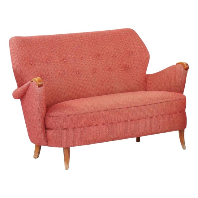 1940s Scandinavian Modern Loveseat in Original Copper Blush Wool For Sale