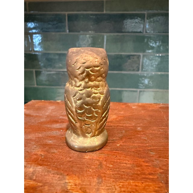 Metal Vintage Brass Animal Figurines – Set of 4 (Rabbit, Owl, Mouse & Penguin) For Sale - Image 7 of 9