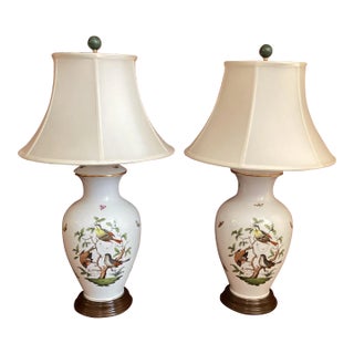 Pair of 1990s Herend Porcelain ‘Rothschild Bird’ Table Lamps For Sale