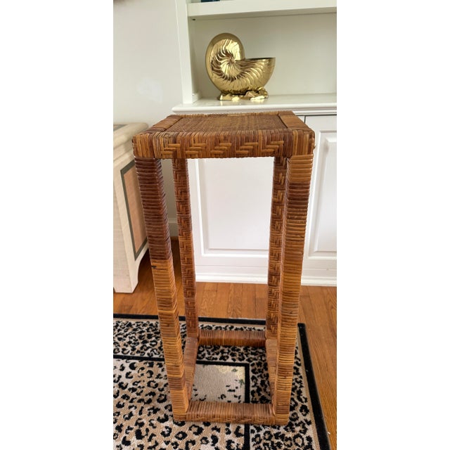 French Vintage Tall Rattan Plant Stand For Sale - Image 3 of 9