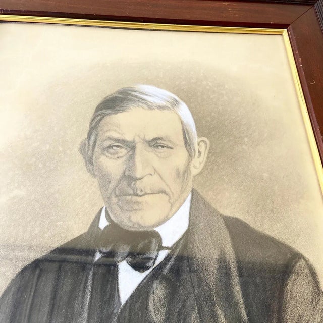 Wood Antique Fine Quality Charcoal Colored Portrait of Gentleman For Sale - Image 7 of 9