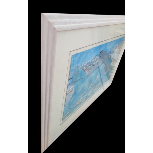 Erté 1990 Yamin Young Signed Limited Edition Serigraph Framed Blue Art Deco "Celadon Horses A" For Sale - Image 4 of 11