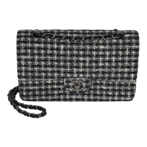 Black White Tweed Quilted Medium Classic Double Flap