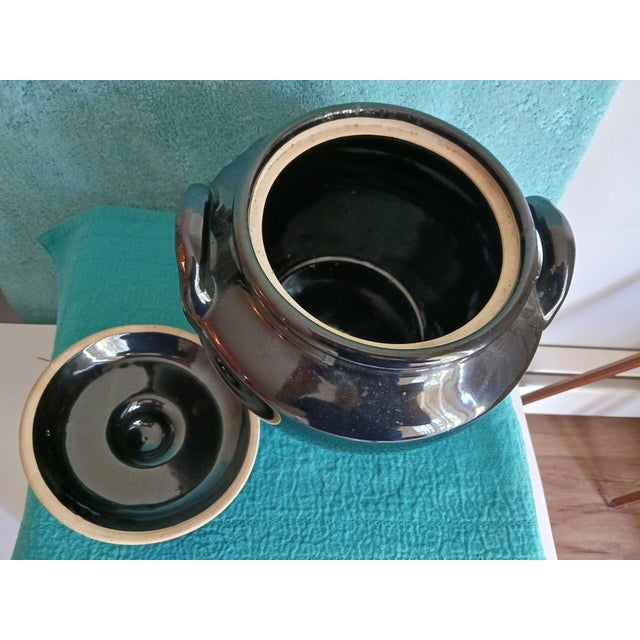Striking 1940's Black and Floral Stoneware Cookie Jar or Beanpot For Sale - Image 4 of 5