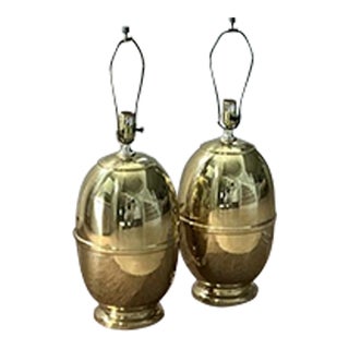 1970s Rotund Polished Brass Table Lamps - a Pair For Sale