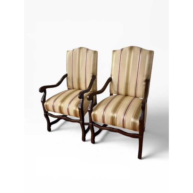 Pair of Pearson Furniture Armchairs – Striped Upholstery & Curved Silhouette For Sale - Image 13 of 15