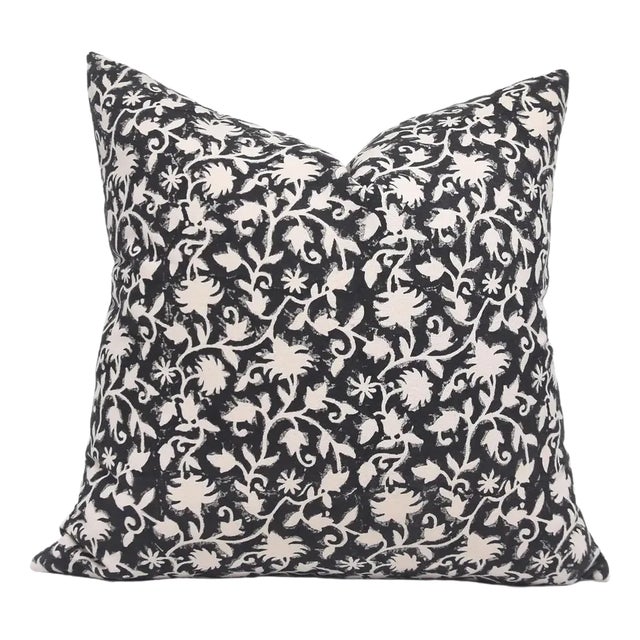 Fabdivine Floral Block Print Pillow Cover 22x22 Inch Duck Canvas-Pushpa Varsha For Sale