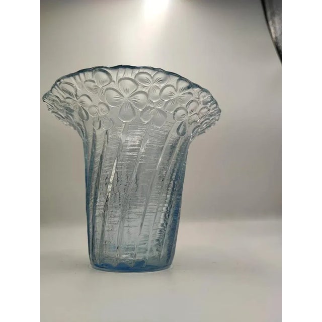Vase 60s, pansies, blue, Rihimaki, Riihimaen Lasi Oy, dimensions: height 12.6 cm, diameter 15.3 cm.