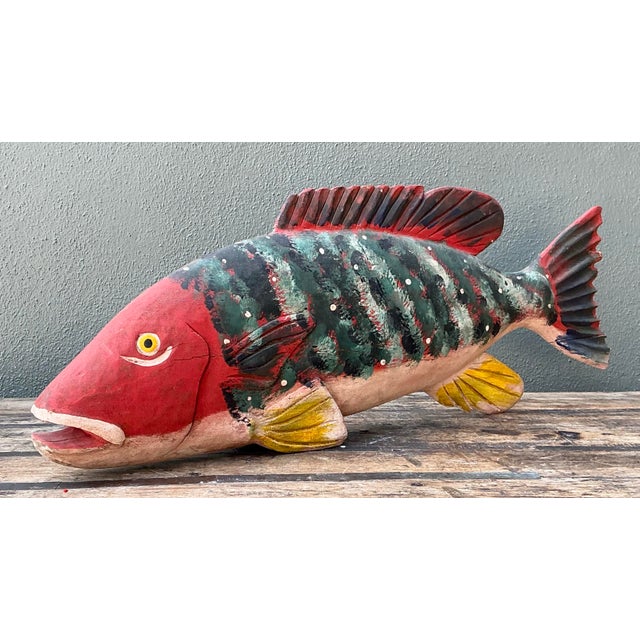 Forest Green Vintage Monumental Hand Painted Fish For Sale - Image 8 of 12