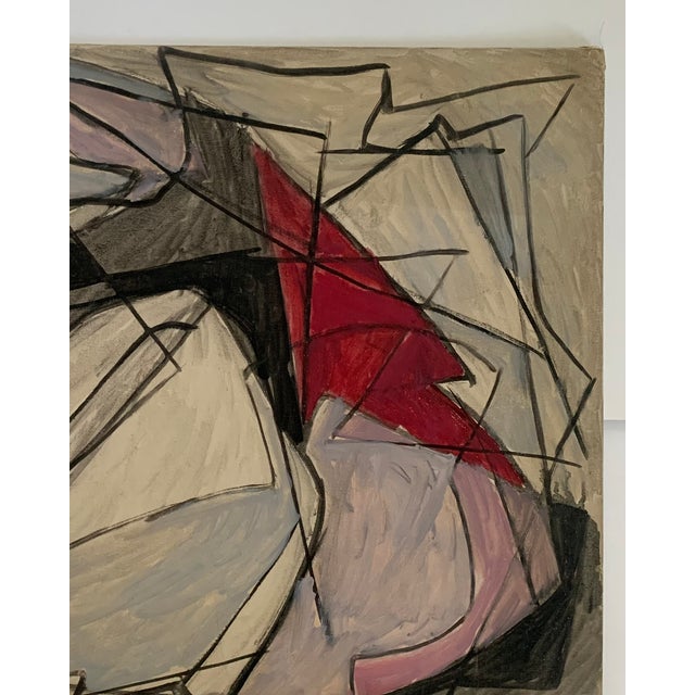 1950's Oil on Board Abstract Cubist by Artist John Perkins A dramatic abstract piece with a bold, commanding energy. Very...