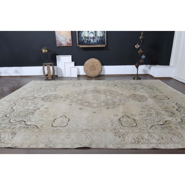 Boho Chic 1970s Vintage Persian Handmade Wool Cotton Beige Area Rug For Sale - Image 3 of 11