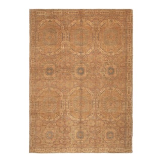 10x14 Fine Hand-Knotted Golden Geometric Oushak Style Rug For Sale