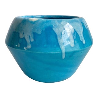 Mid Century Modern 1960s Turquoise Drip Glaze Pottery Planter Frank Moreno Ceramics California For Sale