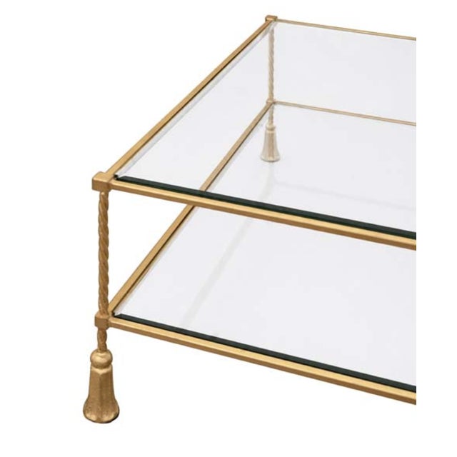 Worlds Away Matthew Izzo Home Schiffer Gold Leaf Tassel Glass Top Coffee Table For Sale - Image 4 of 6