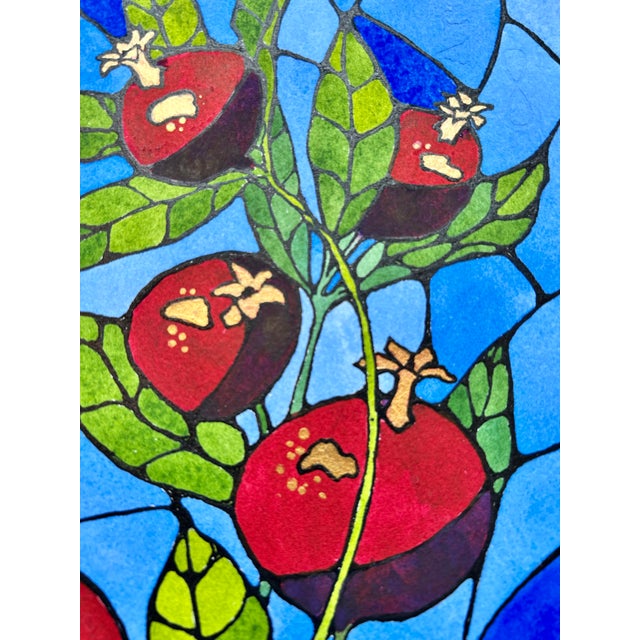 Paper Original Watercolor Painting “Stained Glass Pomegranates” For Sale - Image 7 of 11