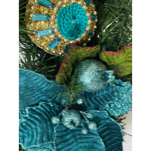 2020s Splendid Peacock Blue Christmas Wreath Artisan Same Day Shipping For Sale - Image 5 of 5
