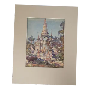 Vintage Matted Lithograph View of Indo-China by Marius Hubert-Robert, 1933