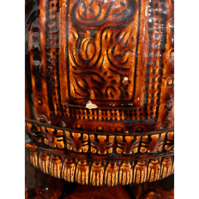 1960s Vintage Brown Glazed Ceramic Elephant Garden Stool or Side Table (Single) For Sale - Image 5 of 12