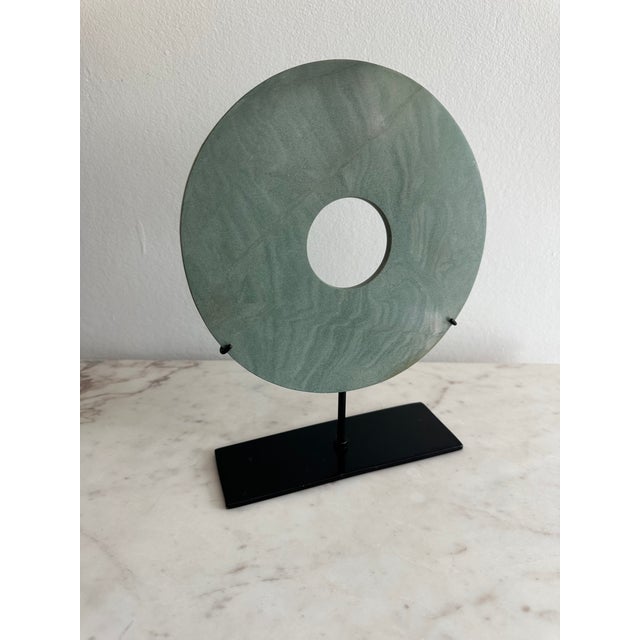 Contemporary Marble Disc Sculpture on Stand For Sale - Image 3 of 7