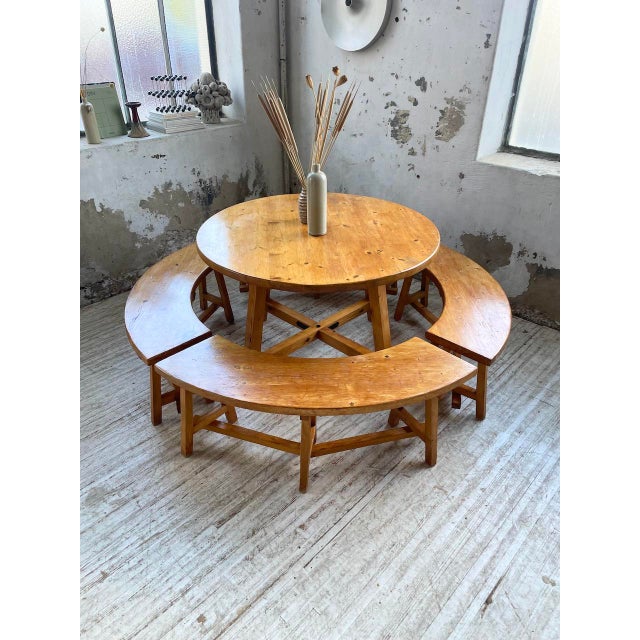 Round Table Set and Rounded Benches, 1950s, Set of 5 For Sale - Image 6 of 18